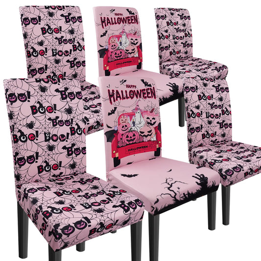wefrea Halloween Chair Covers Set of 6 Ghost Dining Chair Covers for Party Kitchen Removable Seat Cover for Chairs Halloween Decorations Indoor