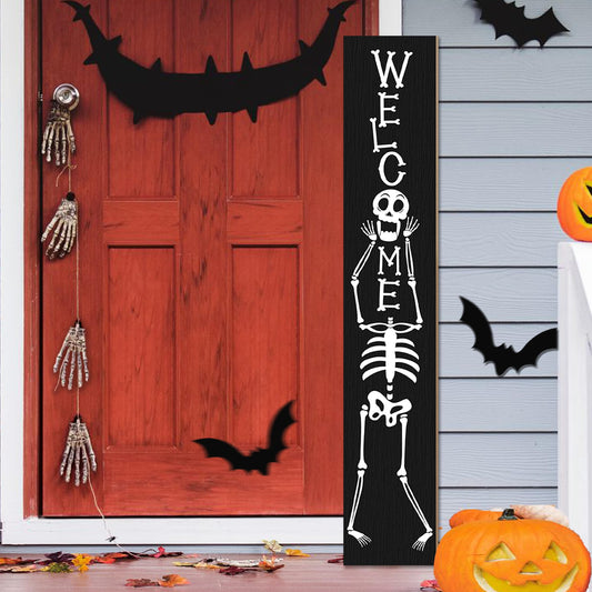 Halloween Porch Sign Boo Sign For Front Porch Skull Wooden Vertical Welcome Sign Yard Standing Decorative Signs Plaques for Front Door Farmhouse Outdoor Indoor Welcome Sign Wall Decor 47.2"H
