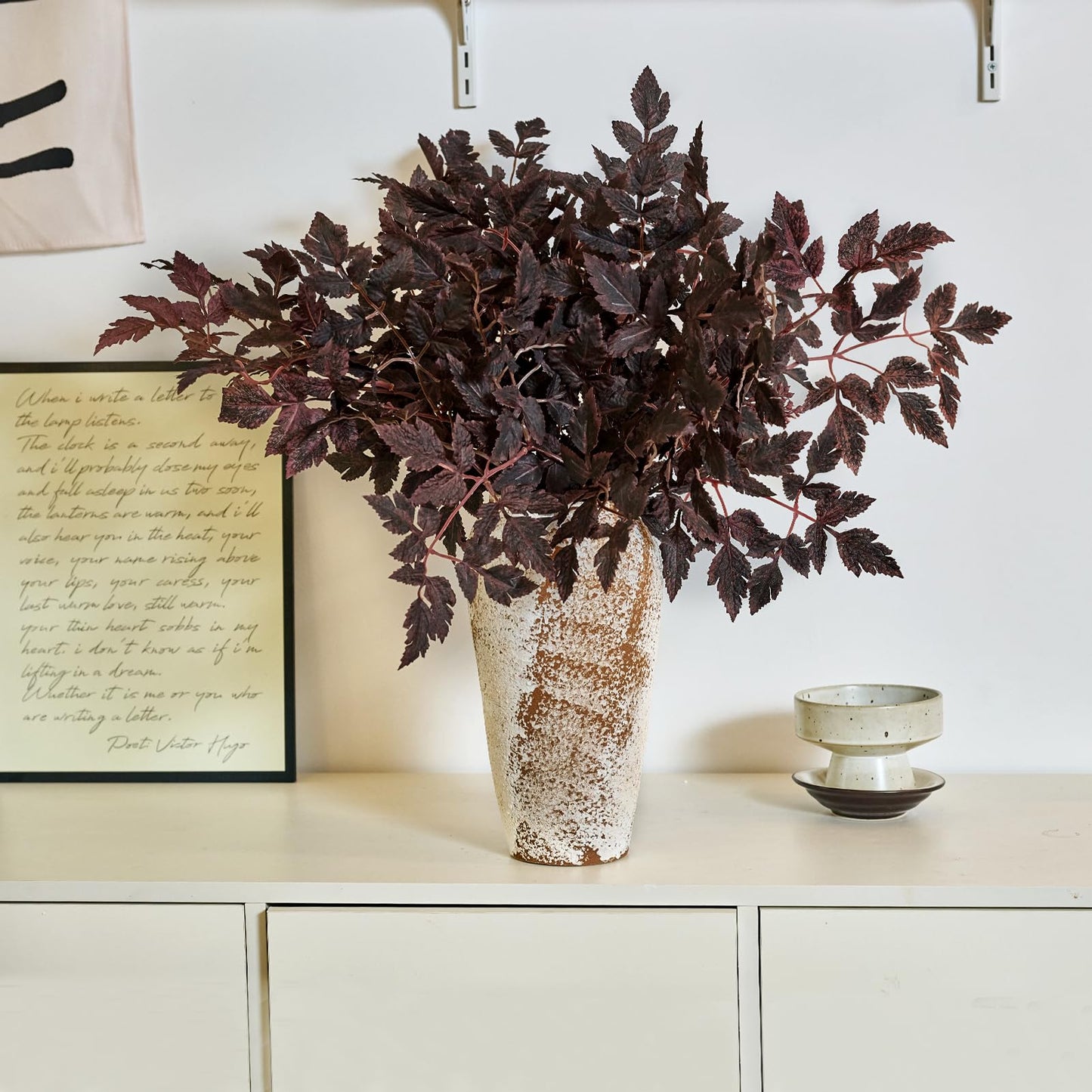 VICAMB 4 Pack 23.6in Artificial Cimicifuga Plant Leaf Spray,Faux Plum Purple Cimicifuga Leaf Bundles,Fall Faux Stems and Branches for Vase,Wedding/Autumn/Farmhouse/Home Decor