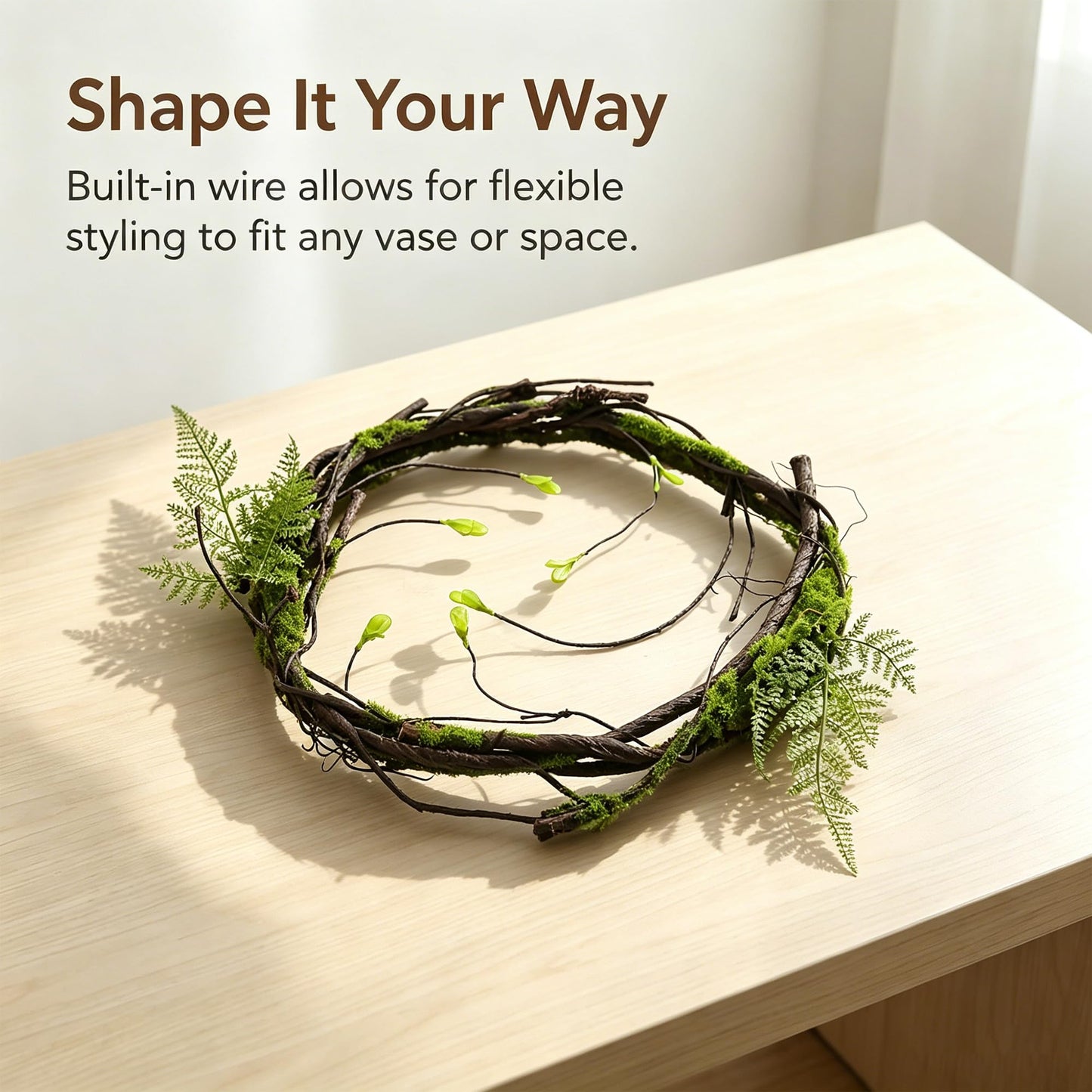 2pcs 40inch Bendable Faux Branch Vine Moss Greenery For Vase Wall decor