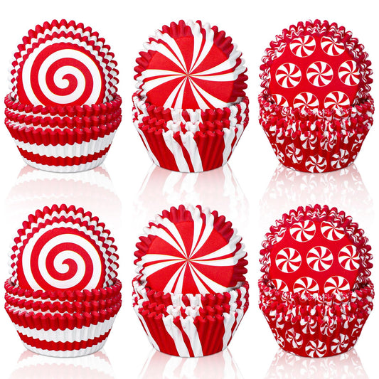 Whaline 600Pcs Christmas Candy Cupcake Liners Peppermint Baking Cups Holders Candy Cane Cupcake Wrappers Red White Candy Muffin Liners for Xmas Holiday Birthday Party Candy Make Baking Supplies
