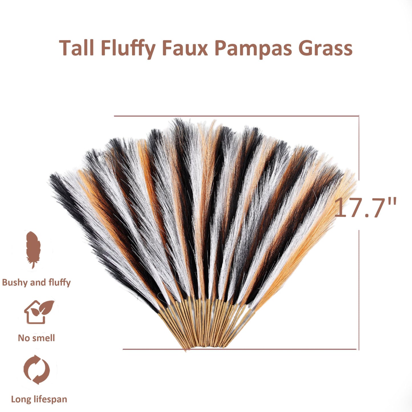Acfruits 30PCS Black White Orange Faux Pampas Grass 17" for Vase Filler