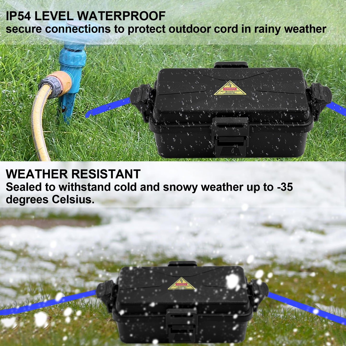 DIQMIAQ Outdoor Electrical Box Waterproof IP54-rated Outdoor Outlet Box Black Outdoor Extension Cord Cover Box (Inner 6.5 x 3.5 x 2.2inch) Wall-Hangable Waterproof Box for Protect Outlet(2 PCS Black)