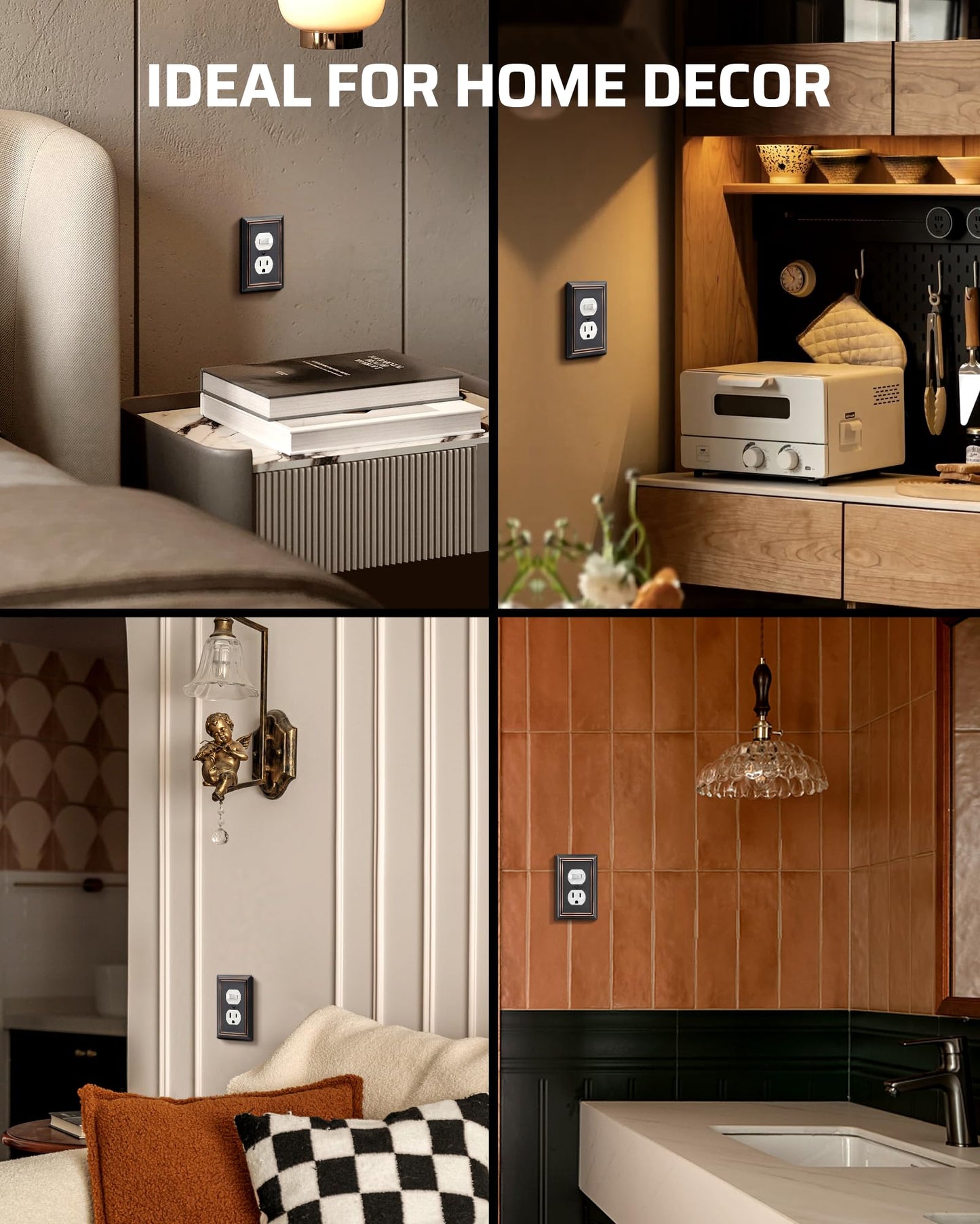 DEWENWILS 4-Pack Duplex Wall Plate, Metal Wall Outlet Cover for Receptacle, Light Switch, Aged Bronze