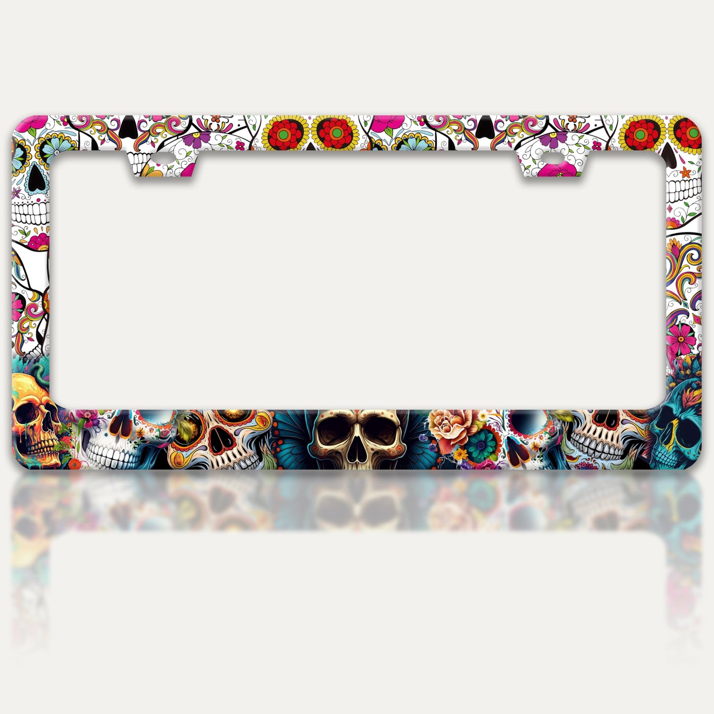 Sugar Skull License Plate Frame Skeleton License Plate Holder 6x12 Inch