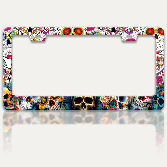 Sugar Skull License Plate Frame Skeleton License Plate Holder 6x12 Inch