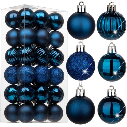 Hollyone 1.57" Navy Blue Christmas Ornaments for Christmas Tree 36 Pcs Mini Shatterproof Balls Xmas Tree Decorations Small Xmas Ornaments Ball with Hanging Loop Wedding Holiday Party Wreath Home Decor