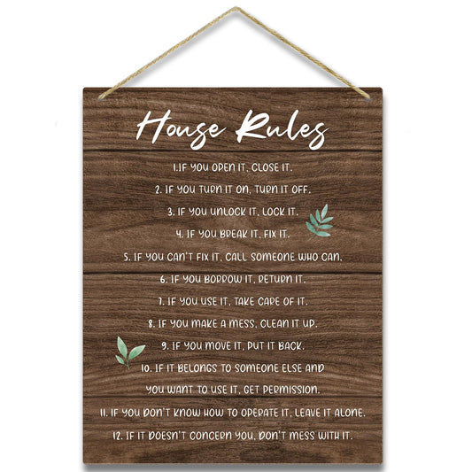 House Wooden Sign, Housewarming Gift For Women Men Friend Coworker, House Rules Sign Wall Sign Hanging Sign House Decorations Living Room Decorations For Home -02