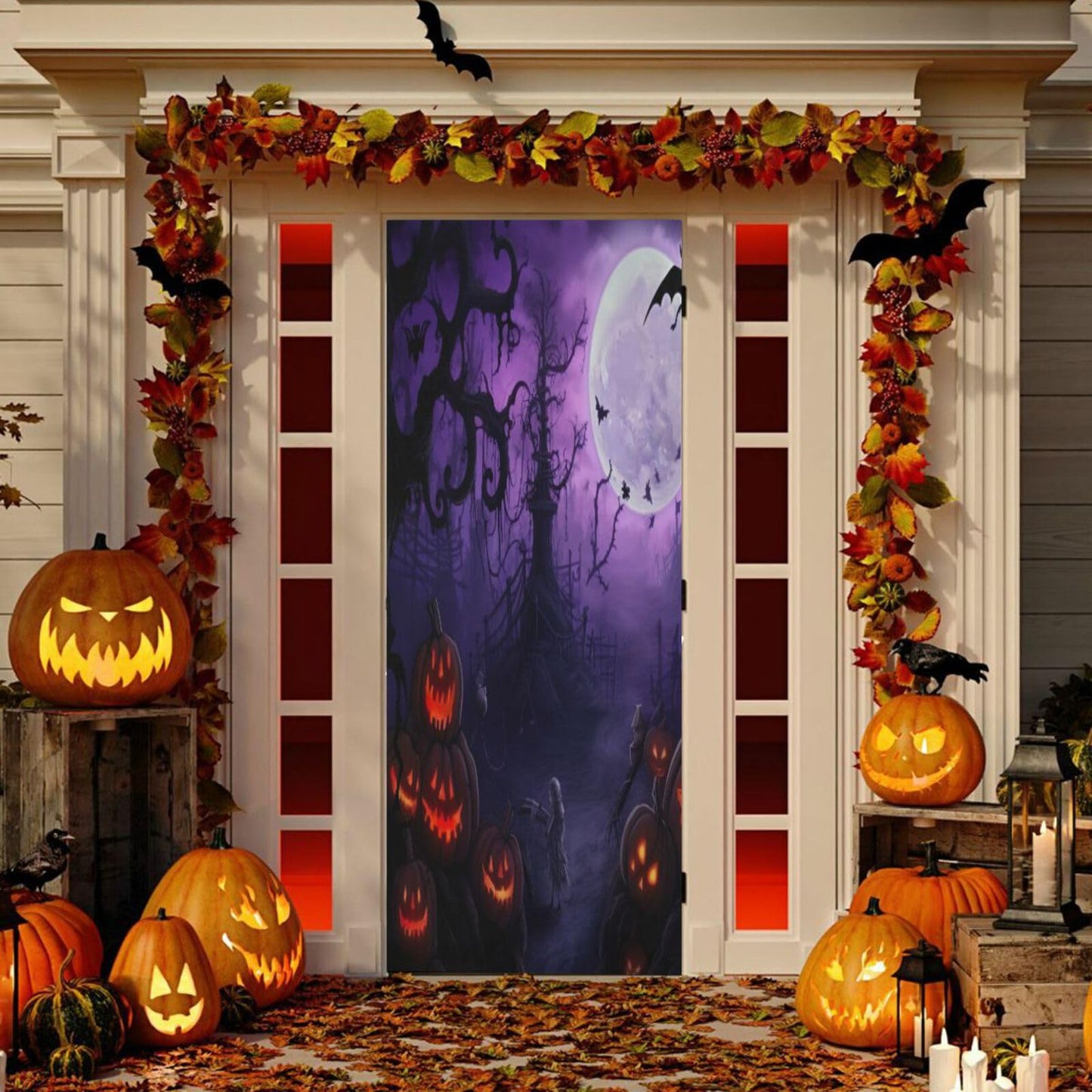 Wajiw Halloween Pumpkin Door Cover Washable High Elastic Fabric Front Door Cover for Festive Party Home Decor,32x79Inch