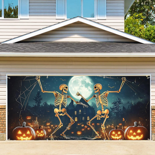 6 x 13 ft Halloween Garage Door Decorations Halloween decorations Witch Door Cover, Hanging Banner, Cauldron Backdrop Mural for Home, Outdoor, Indoor, Spooky Party, Wall, Window (Skull-1)