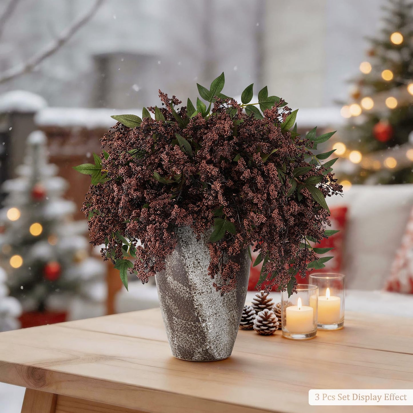 Miaikoe 1 Pcs Artificial Berry Stem 36" Realistic Flowers Picks Branches Faux Stem Spray DIY for Holiday Seasonal Farmhouse Mantel DIY Home Decorations (Dark Brown)