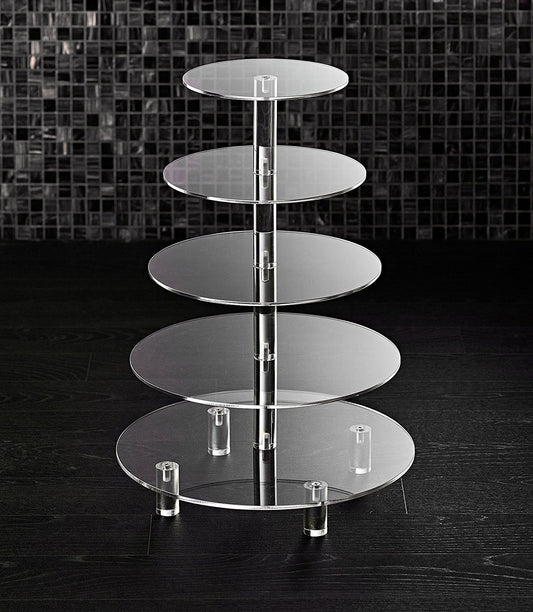 5 Tier Acrylic Cupcake Stand, Extra Thick 5mm Base, Large Cupcake Tower, Multi Tiered Cake Stand Round Clear Holder for Dessert Table Display, Weddings, Birthday Party, Graduation, Pastry, Donut Tree