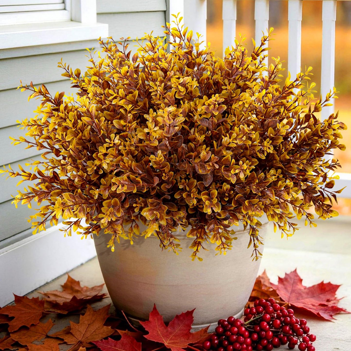 INQCMY Fake Fall Plants Artificial Brown Greenery Plastic Boxwood Shrubs