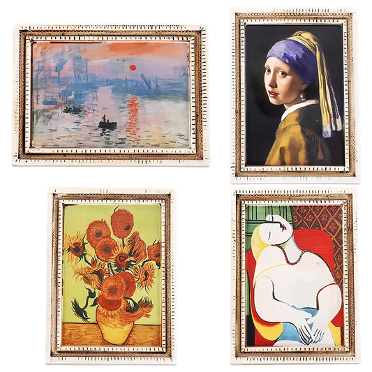 HannaFires 4-Pieces World Famous Painting Refrigerator Magnets Set - Vintage Art, Unique World Famous Paintings, Retro Style, Home Decor Gifts and Souvenirs. Fridge Magnets Retro
