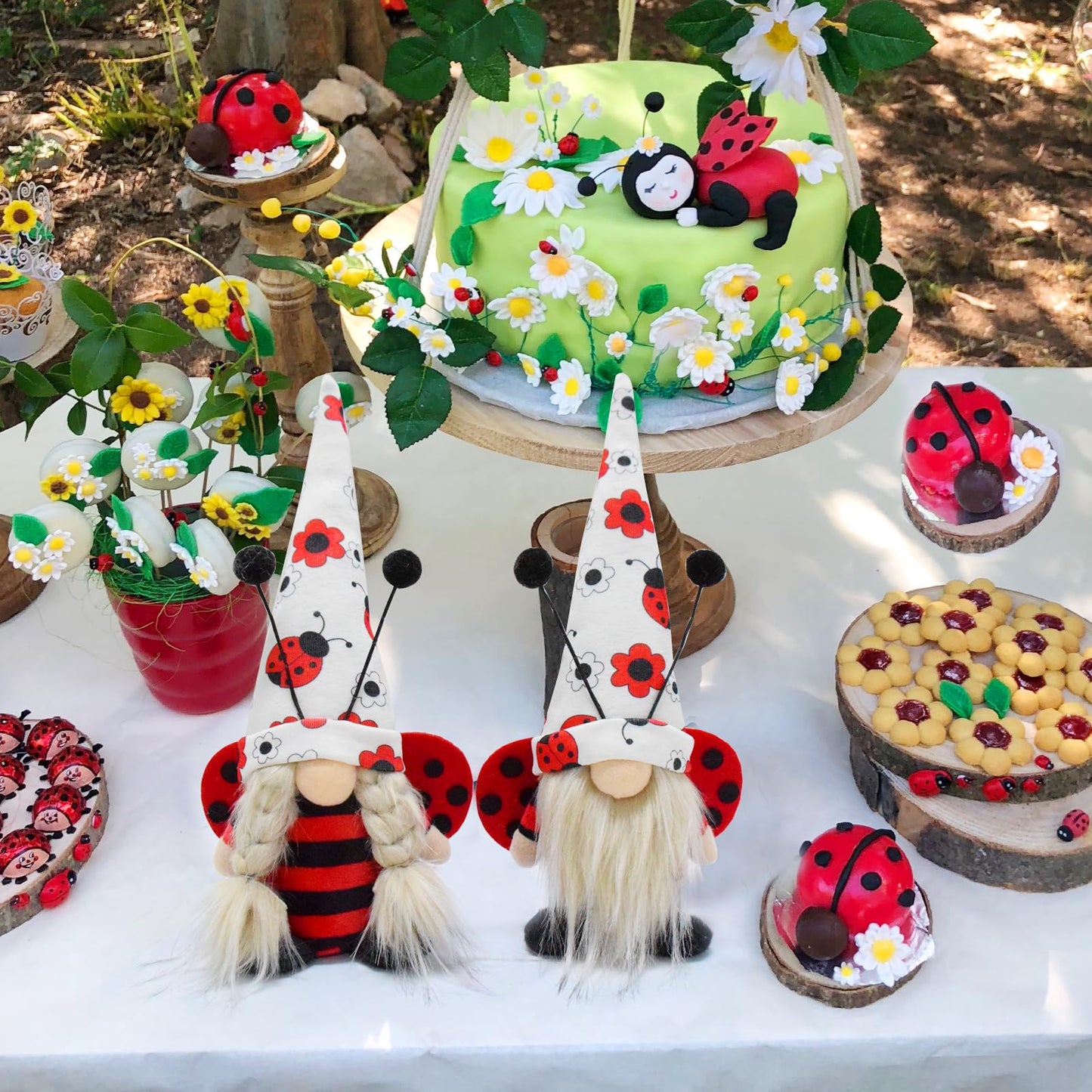 Vytina 2 Pcs Ladybug Gnomes Gift Cute Little Ladybugs Couple Gnome Plush Spring Summer Autumn Swedish Tomte Ladybird Doll Elf for Home Farmhouse Tiered Tray Decor