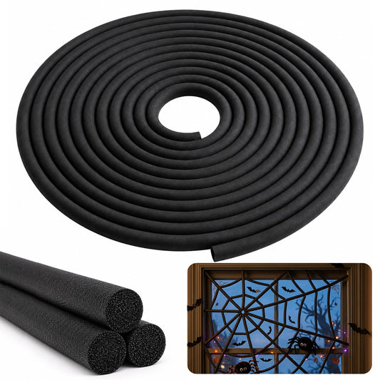 moonoom 50ft Black Halloween Foam Noodle, 5/8 Inch EPE Foam Tubes for Crafts, Versatile Foam Rope Roll for Halloween Holiday DIY Arts and Crafts Supplies Window Spider Web Decoration