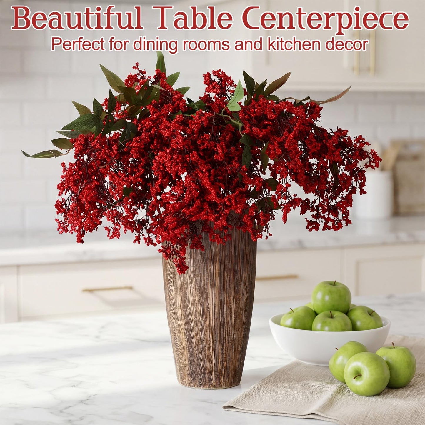 Dingion 3 Pcs 43 Inch Burgundy Berry Stem Artificial Spring Faux Sedum Stem Spray Flowers Realistic Flowers Branches Floral Picks for Vase Wedding Holiday Mantel DIY Harvest Seasonal Home Decor