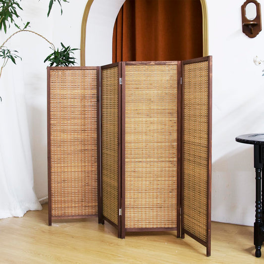 Pawlabay 4 Panel Short Panel Divider Screen,3.95 FT Tall Bamboo Room Divider Folding Privacy Screen,Short Panel Divider Freestanding Room Divider for Room Seperation,Brown