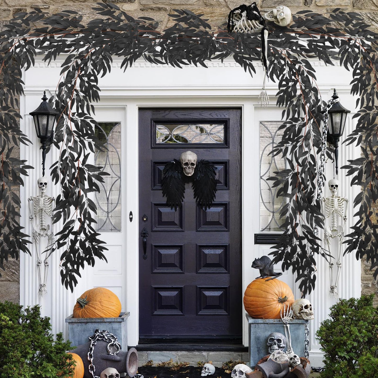 RECUTMS Artificial Hanging Willow Leaves Vine Twigs 2Pcs 5.9Ft Halloween Black Leave Garland Fake Silk Willow leaf Ivy Faux Greenery Plant for Indoor Outdoor Jungle Birthday Fall Christmas Party Decor