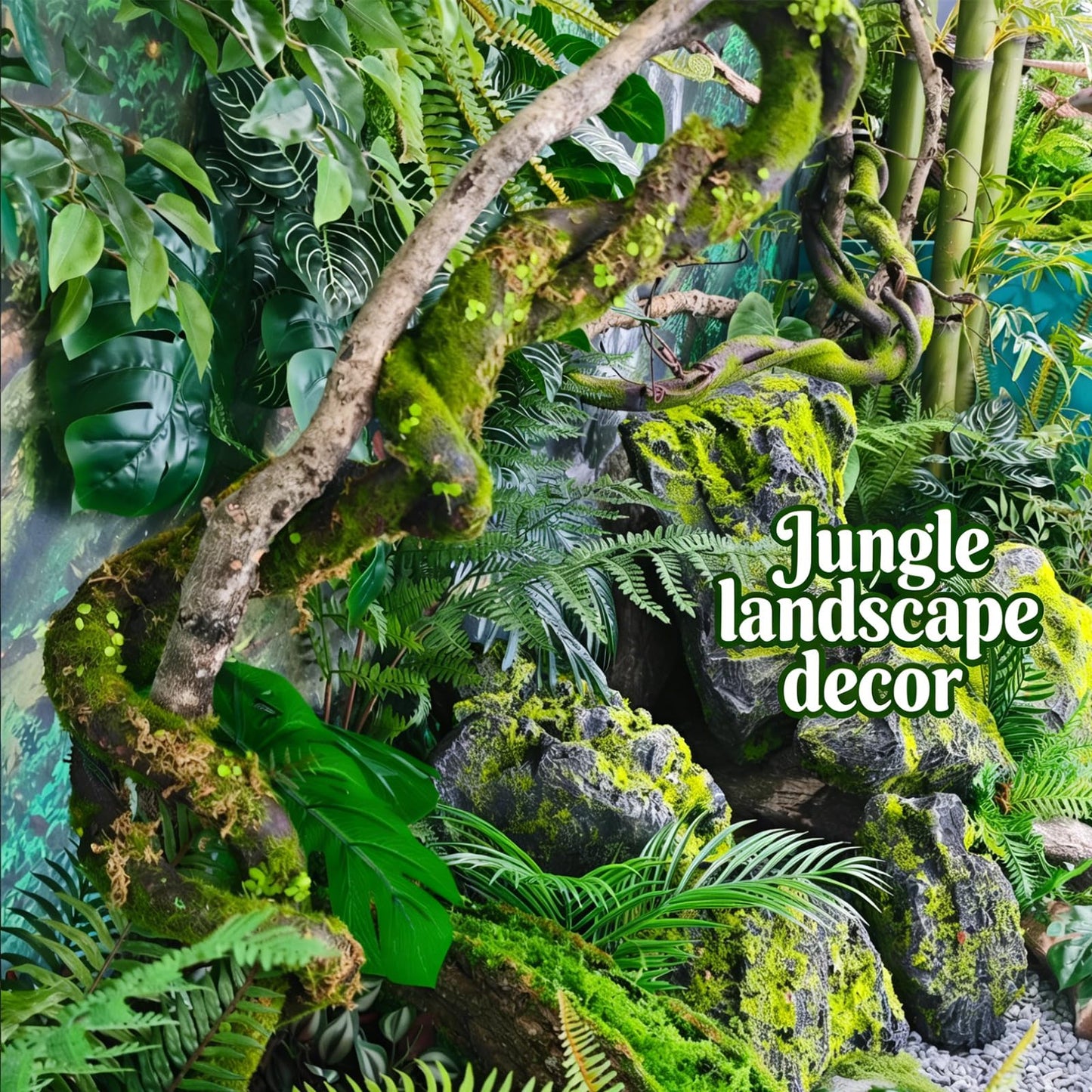 74.8inch Large Foam Bendable Twining Artificial Jungle Vines Thick Tree Trunk Greenery Willow Branches with Faux Moss Leaves for Backdrop Wall Ceiling Hanging Halloween Mantel Patio Haunted Decor