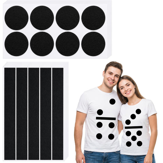 Iceyyyy 150 Pcs Halloween Felt Costume Stickers, Large Adhesive Circles and Strips for Clothes, Black Self Adhesive Felt Costume Accessiores for Crafts DIY Group Halloween Outfit