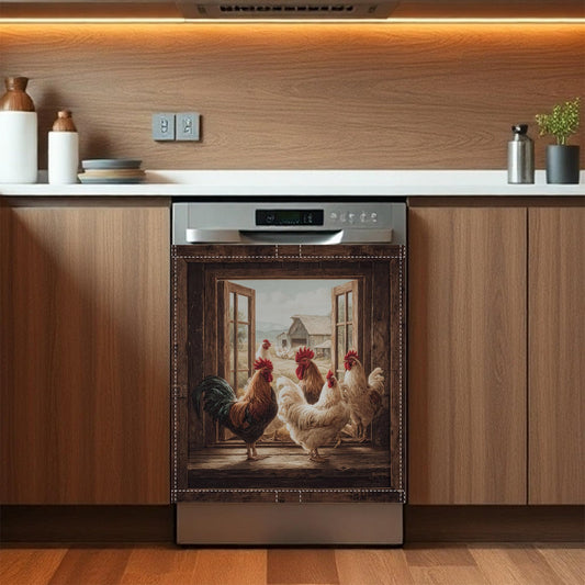 Chicken Rooster Dishwasher Magnet Cover Farmhouse Hen Reuseable Refrigerator Magnet Cover Decal Kitchen Fridge Hoilday Party Decor, 23 W x 26 H