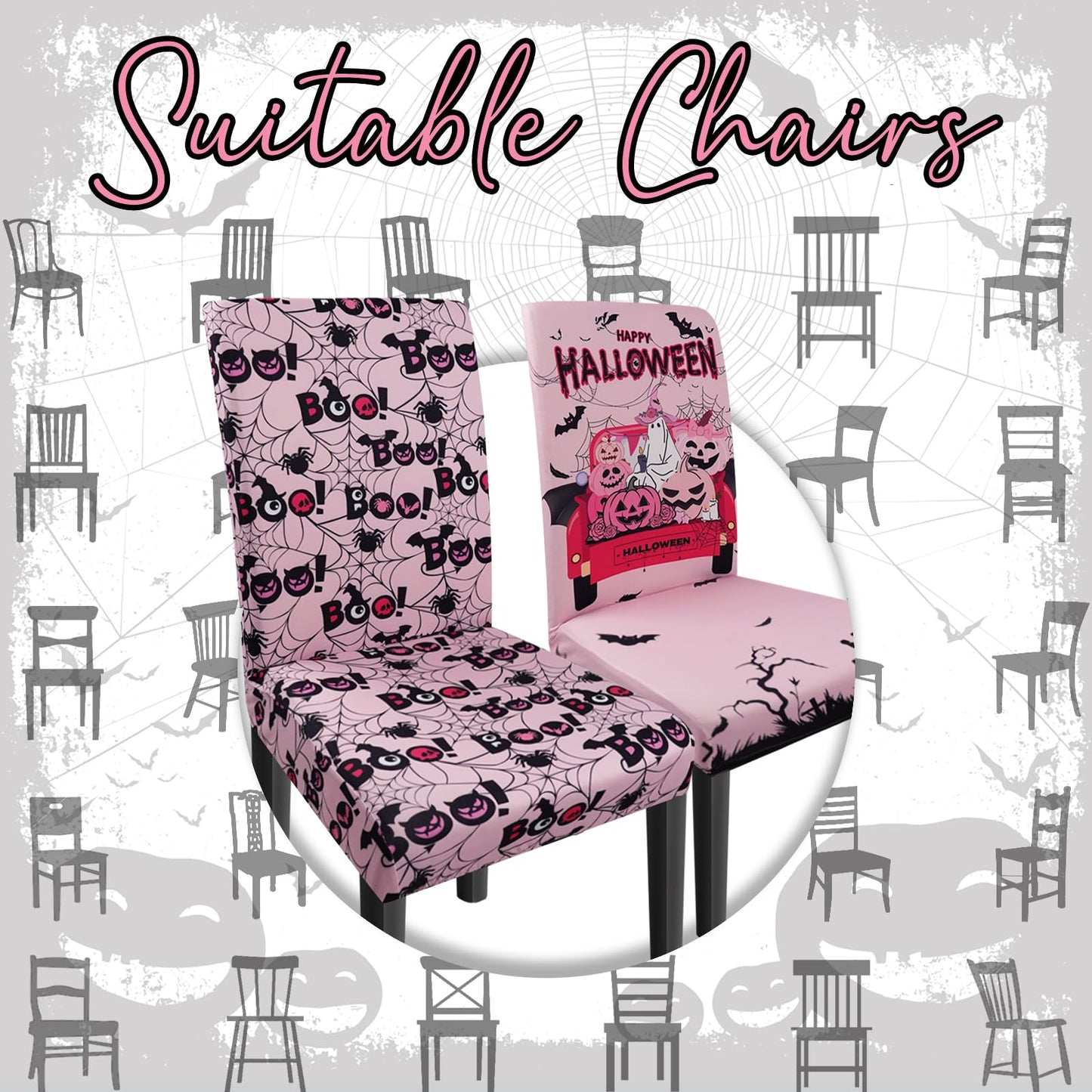 wefrea Halloween Chair Covers Set of 6 Ghost Dining Chair Covers for Party Kitchen Removable Seat Cover for Chairs Halloween Decorations Indoor