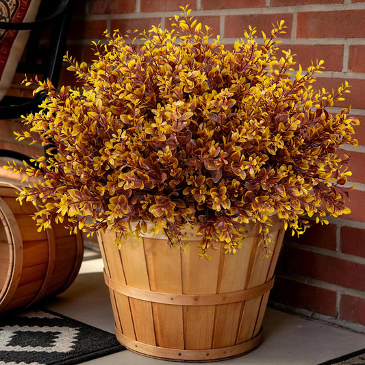 INQCMY Fake Fall Plants Artificial Brown Greenery Plastic Boxwood Shrubs