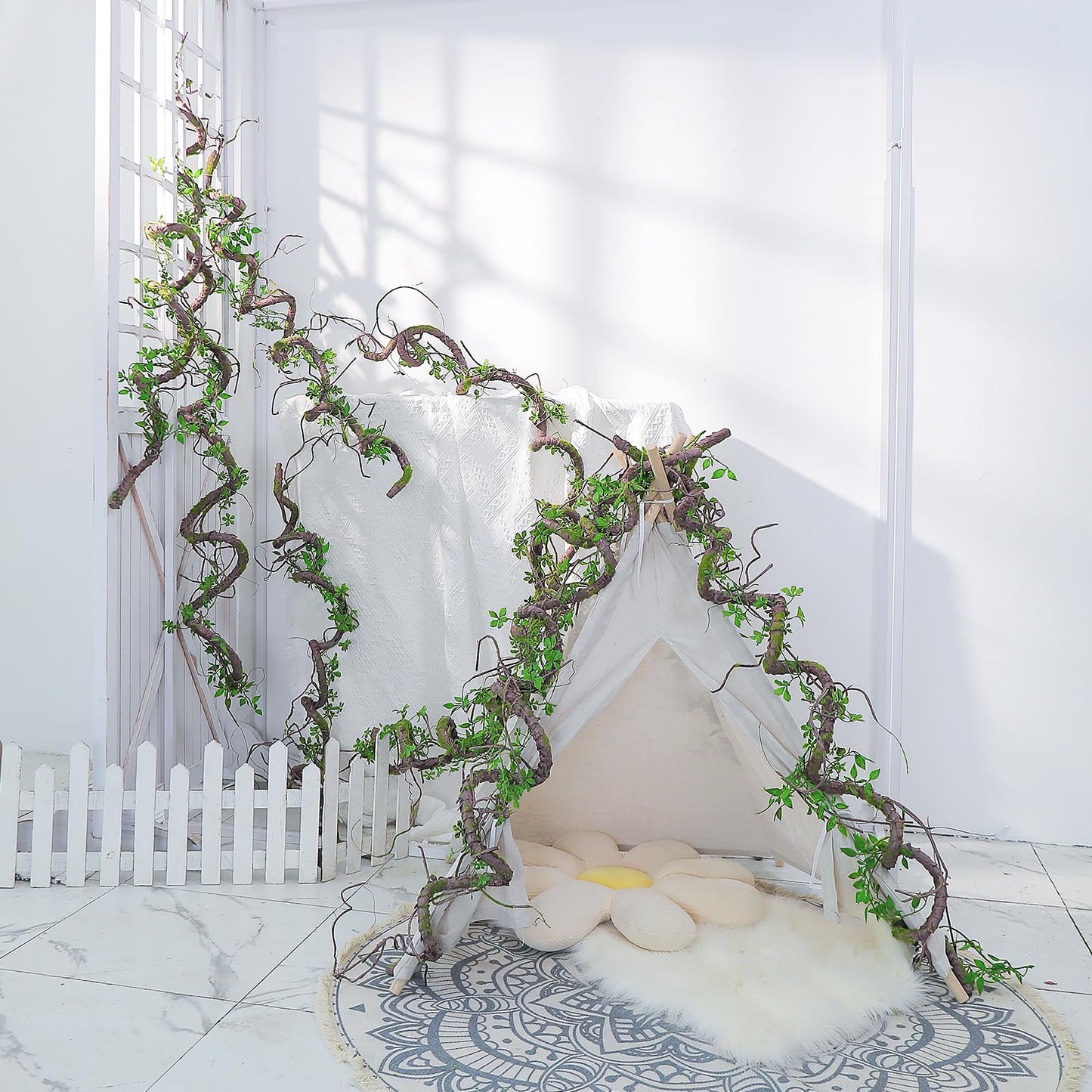 71 Inch Bendable Artificial Tree Vines Twine Branches Moss Greenery Plants Reptile Climbing Garland Twigs for Outdoor Camping Garden Wall Pipes Hanging Halloween Christmas Yules Decoration
