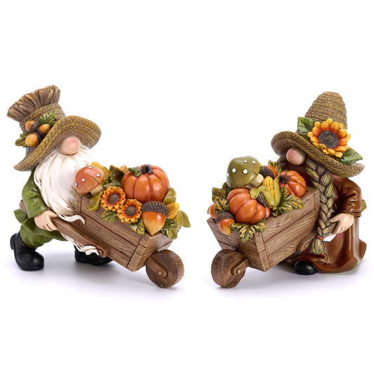 Valery Madelyn Fall Decorations for Home, 2 Pcs Fall Gnomes Decor for Table Indoor Outdoor, Resin Thanksgiving Decorations Garden Pumpkins Figurines for Autumn Harvest Porch Tiered Tray Mantel, 6"