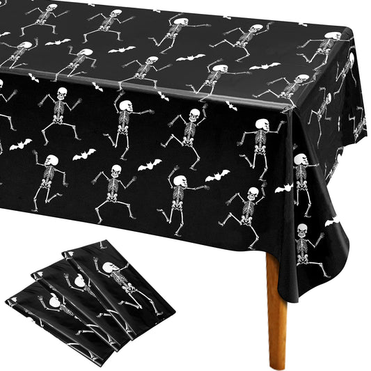 Iceyyyy 3 Packs Disposable Halloween Skeleton Tablecloth - 54" x 108" Plastic Waterproof Halloween Tablecover, Rectangular Halloweens Skeleton Table Cover for Ghost Themed Party Home Decor