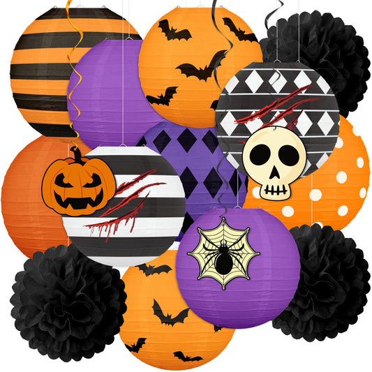 Renbuzhu 16Pcs Halloween Decorations Paper Lanterns Set