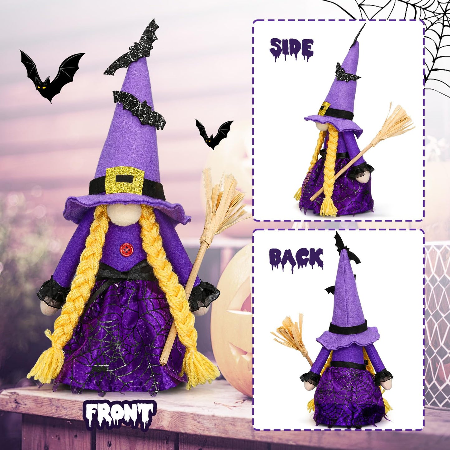 Lovinland Halloween Decorations - Halloween Decor - 3PCS Witch Plush Gnomes - Cute Hocus Pocus Decorations for Home, Indoor, Office, Table, Party Clearance