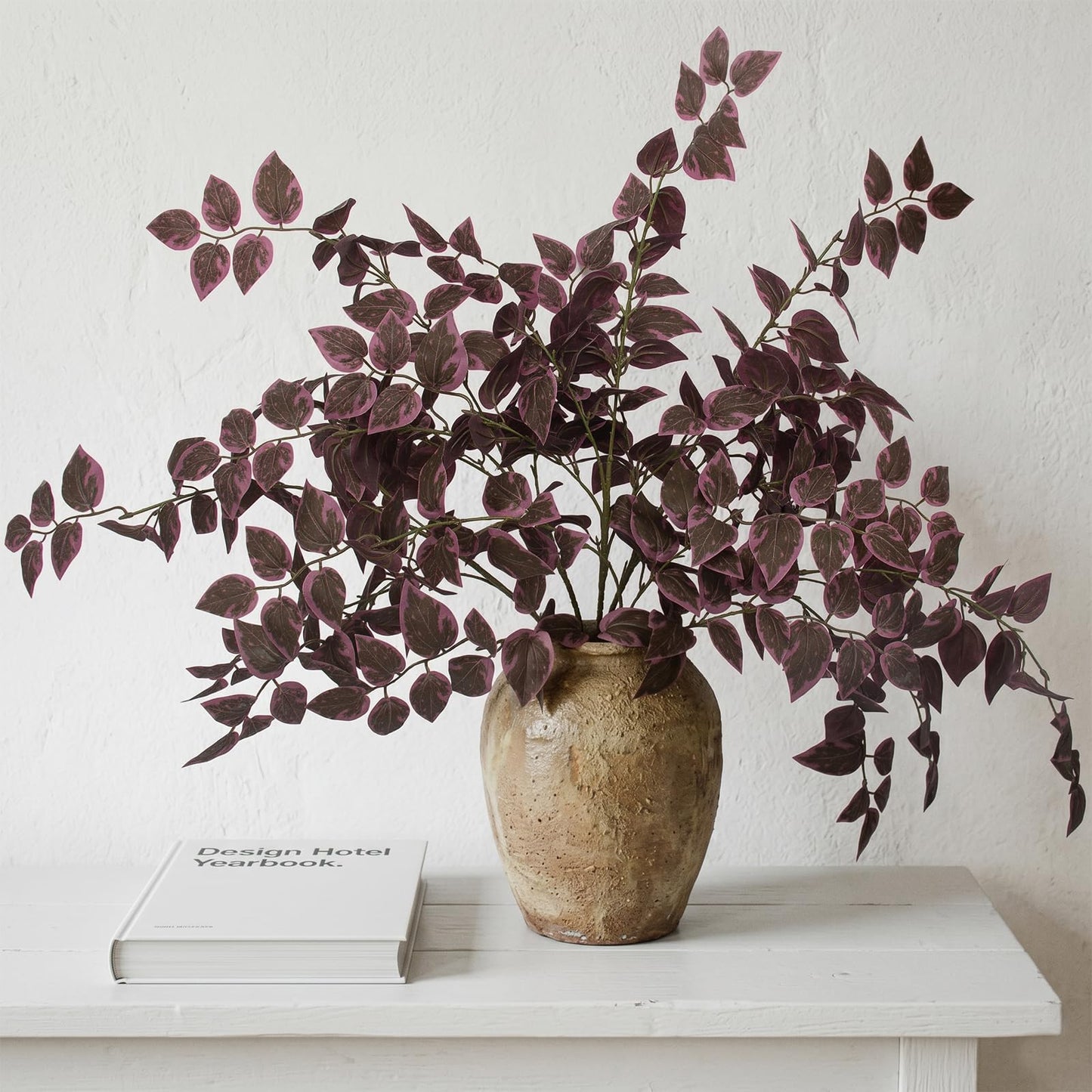 Daynight 35″ Fall Artificial Eucalyptus Stems, 6Pcs Silk Faux Foliage Branches, Autumn Greenery Stems for Thanksgiving Halloween Farmhouse Table Centerpiece DIY Decor (6, Burgundy)