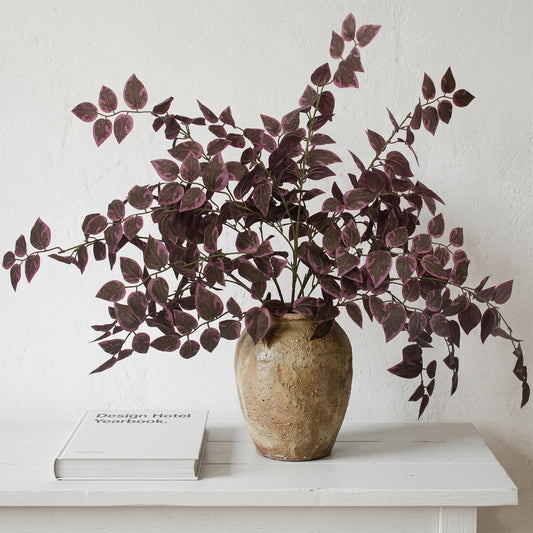 Daynight 35″ Fall Artificial Eucalyptus Stems, 6Pcs Silk Faux Foliage Branches, Autumn Greenery Stems for Thanksgiving Halloween Farmhouse Table Centerpiece DIY Decor (6, Burgundy)