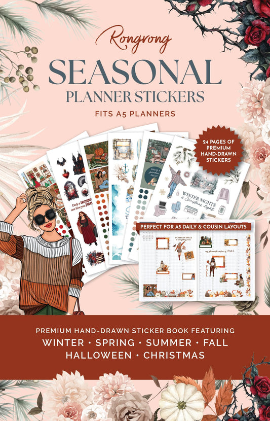 Hobonichi Compatible Seasonal Planner Sticker Book for A5 Planners & Journals – 24 Pages of Premium Hand-Drawn Seasonal & Holiday Stickers for Planning, Journaling & Scrapbooking