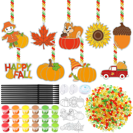 Pasimy 36 Sets Fall Crafts Kit Pumpkin Leaf Suncatchers Paint Your Own Autumn Window Hanging Ornaments Decorations DIY Thanksgiving Activities Arts Classroom Project Harvest Party Favors(Harvest)