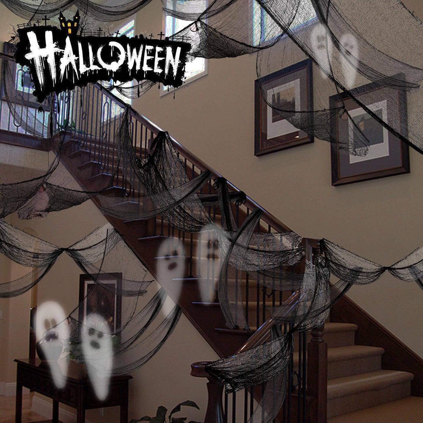 4 Pack Halloween Creepy Cloth Decorations, 30X72 Inch Black Scary Halloween Gauze Cloths, Spooky Cloth for Haunted House, Outdoor Patio, Garden, Halloween Indoor Wall Windows Black Cheesecloth Decor