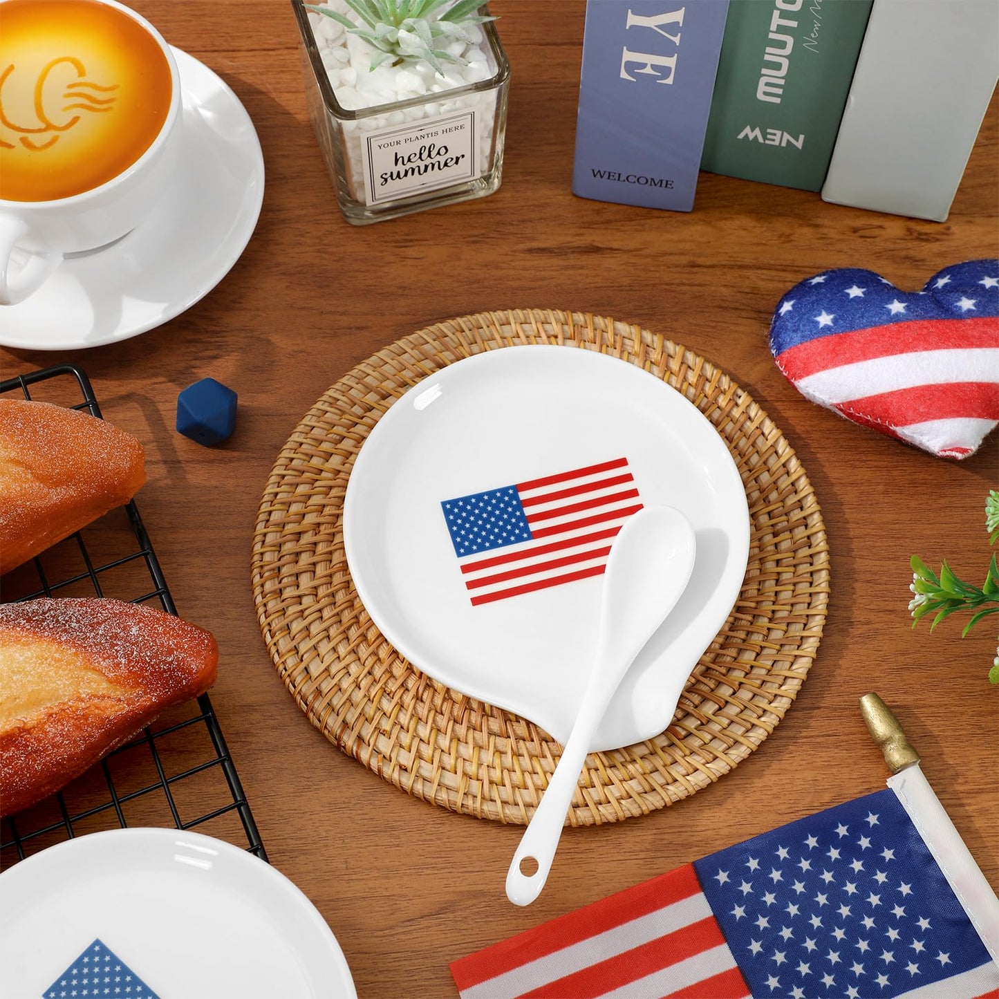 2 Pcs 4.7 Inch Patriotic Spoon Rest 250th Anniversary American Flag Small Coffee Spoon Holder for 4th of July Independence Day Bar Coffee Station Accessory