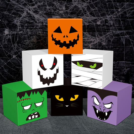 Zhanmai 6 Pcs Large Trunk or Treat Car Decoration Boxes 11.8 x 11.8 Inch Halloween Party Decoration for Halloween Party Decor Centerpiece Car Yard Decor(Mixed Color,Spooky Style)