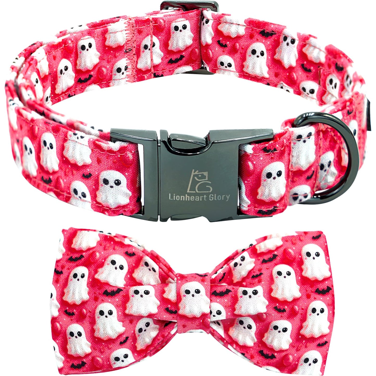 Lionheart glory Halloween Dog Collar with Bow Ghosts Fall Cute Dog Bow Collars Sturdy Soft Adjustable Collar for Small Dogs Girl or Boy Pet Bowtie Collars Party