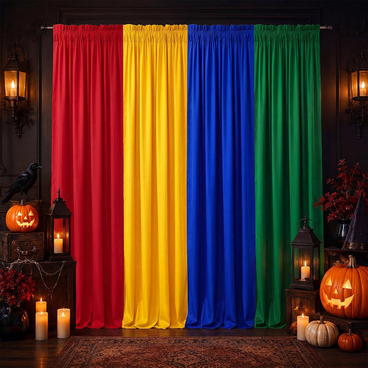 Chicplaid 4 Pcs 39.4 x 78.7 Inch Magical Wizard Party Backdrop Curtains Red Green Blue Yellow Background Magic Birthday Party Decorations Color Block Hanging Panels with Rod Pocket for Halloween Decor