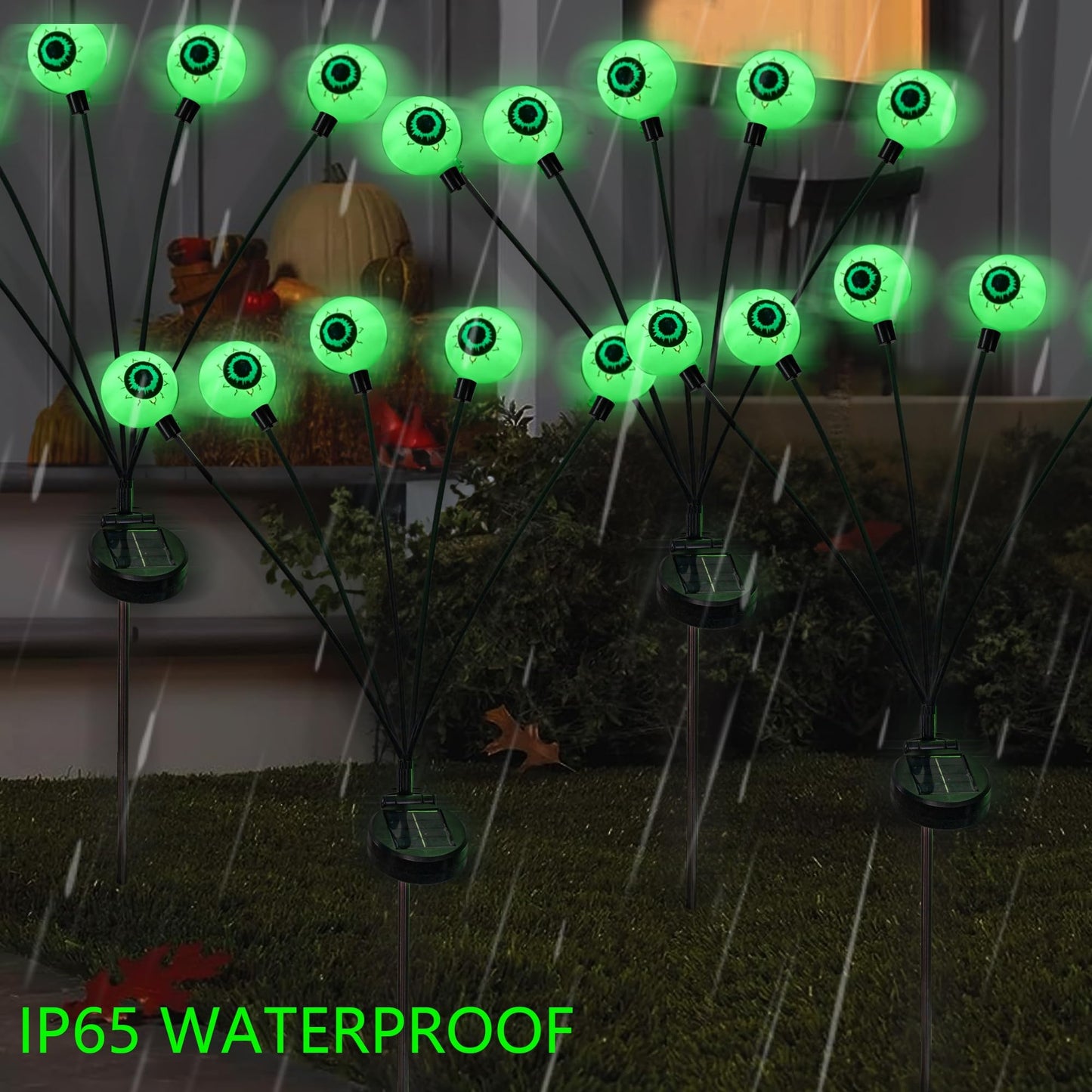 Dazzle Bright Halloween Decorations Outdoor, 2 Pack 12LED Solar Eyeball Pathway Lights, Scary Waterproof Solar Green Firefly Lights for Garden Lawn Yard Decor