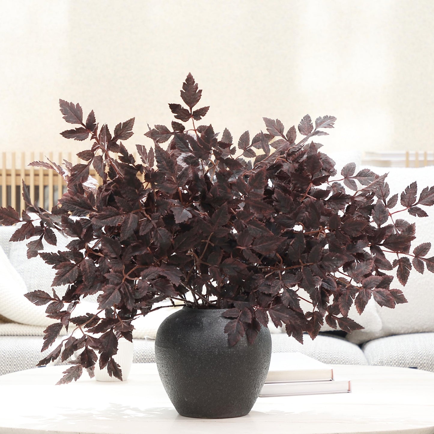 PERFNIQUE 6 Pack Artificial Plum Cimicifuga Leaf Sprays, 24" Faux Ramosa Branches for Vase, Fall Floral Stems for Table Centerpiece, Farmhouse, Wedding, Mantel, or Halloween Decor