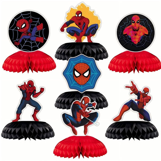 7 Pcs Spider Birthdays Decorations, Anime Theme Honeycomb Desk Ornament, Whether for Birthday Parties, Table Decorations, or Indoor Table Accents, This Honeycomb Ornament is the Perfect Choice.