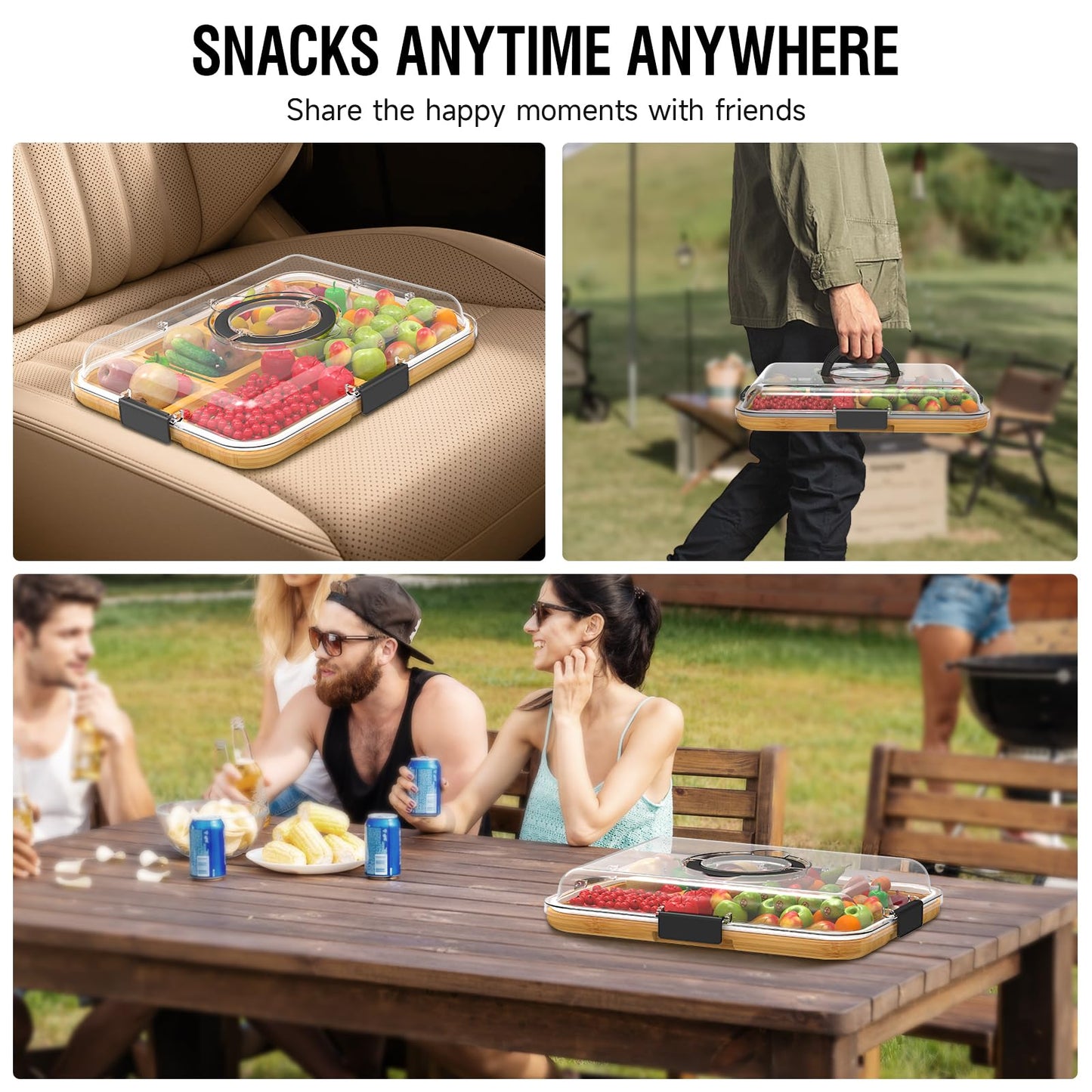 Renmxj Portable Charcuterie Boards with Lid, Cheese, Veggie & Snack Tray