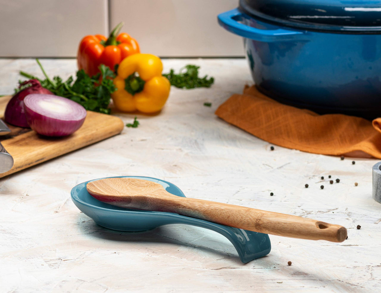 Ceramic Spoon Rest, by Kook, Utensil Holder for Stovetop, Farmhouse Kitchen & Coffee Bar Decor, Dishwasher Safe, Ladle, Tray – Set of 2 (Teal Blue)