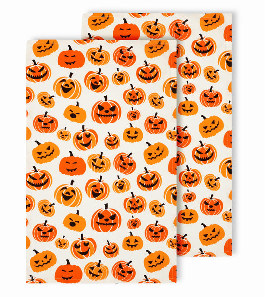 PurpleEssences Halloween Kitchen Towels Set of 2-16x28 inch 100% Cotton Dish Towels - Absorbent, Reusable Hand Towels for Drying, Cleaning & Kitchen Décor - Scary Pumpkin