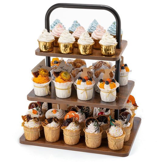 Aminigram Wooden Cupcake Stand, 3 Tier Large Cupcake Tower Stand 50 Cupcakes, Dessert Tiered Tray Stand for Party, Wedding, Birthday, Halloween, Farmhouse Decor
