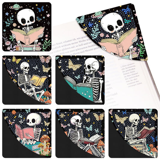 INCOK Skull Diamond Art Bookmarks - 6 Pcs DIY Diamond Painting Corner Bookmarks Kits Double Side Art Craft Supplies Birthday The Day of Dead Gift for Adults Beginners Book Lovers Skull Lovers Mexicans